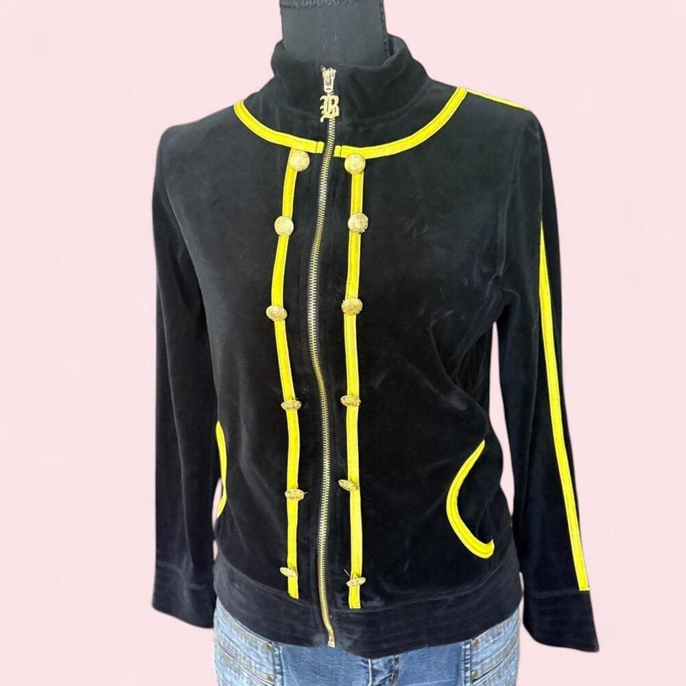 Vintage 2000s BCBG Max Azria black velour jacket y2k military 2000s mcbling mob